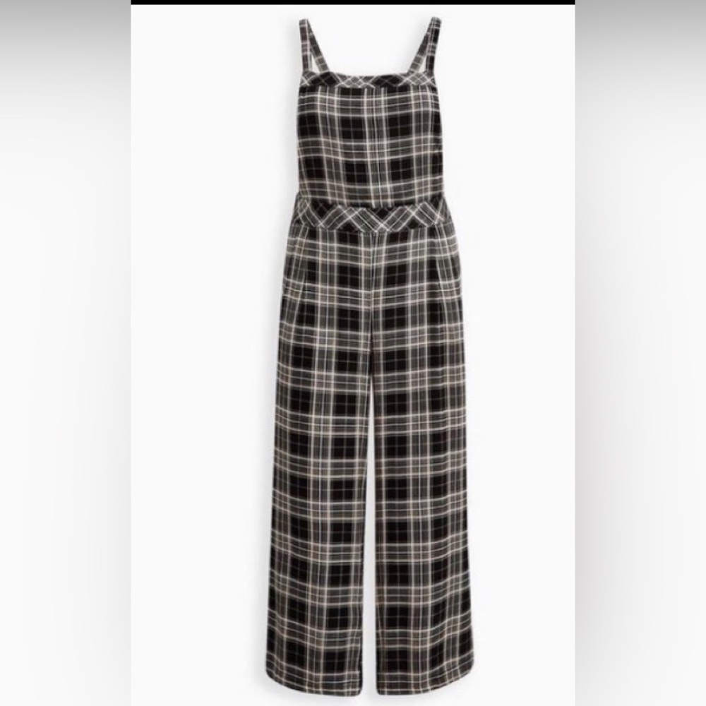 Stretch plaid overalls